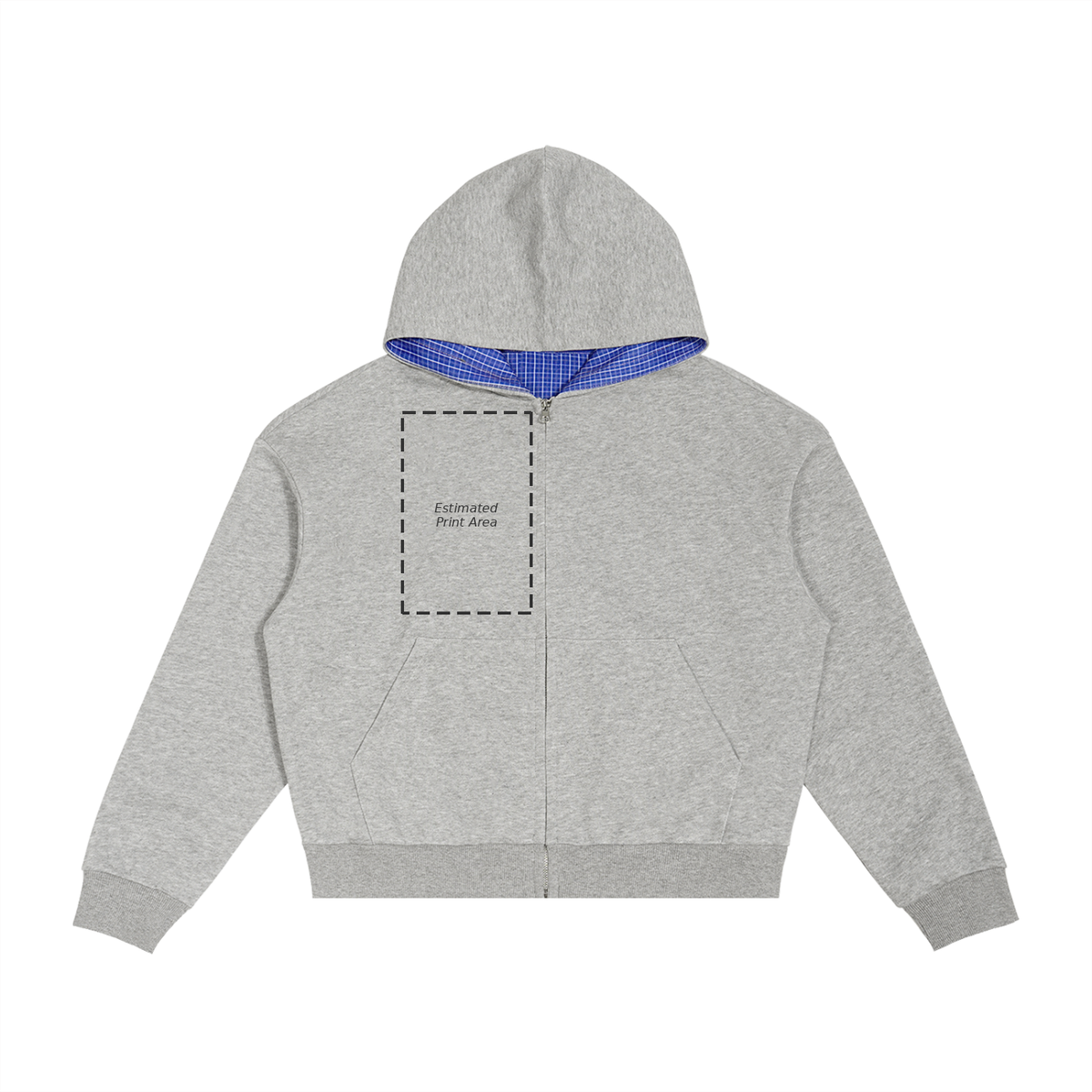 Contrast Plaid Boxy Zip Hoodie