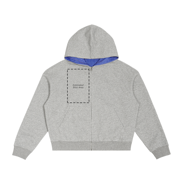Contrast Plaid Boxy Zip Hoodie