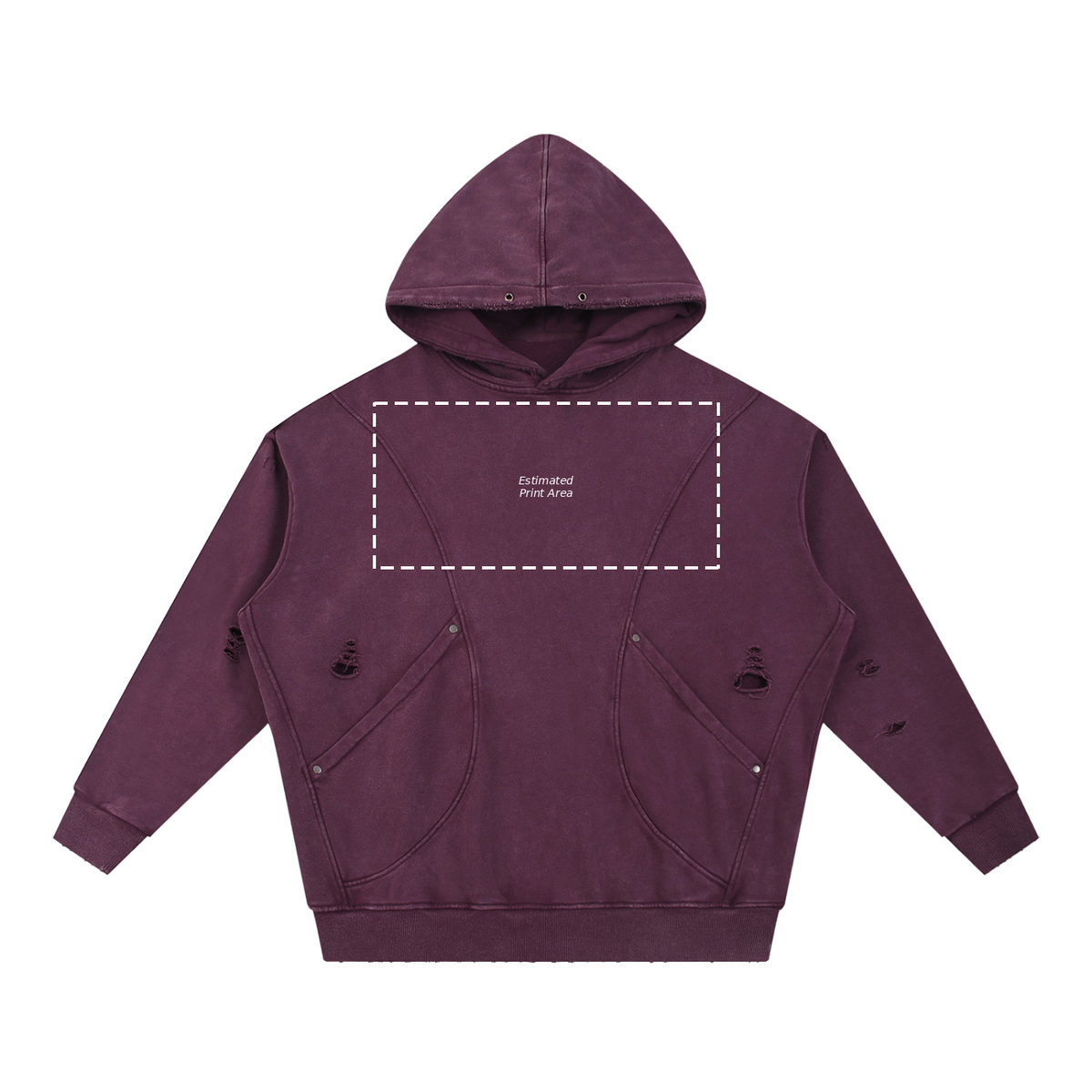 Snow Washed Distressed Panel Pocket Hoodie Main image